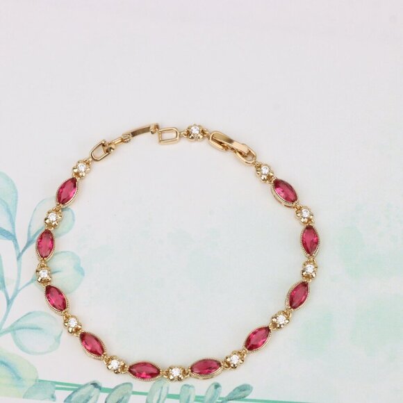 "Elegant Rose Gold Bracelet with Red Marquise & CZ Stone Accents, XPBL0779 - Picture 5 of 12